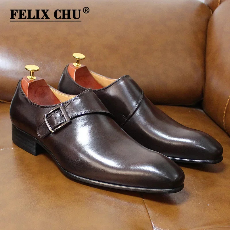 Designer Men's Dress Shoes Classic Genuine Leather Monk Strap Buckle Dark Brown/Black Office Business Formal Shoes for Men