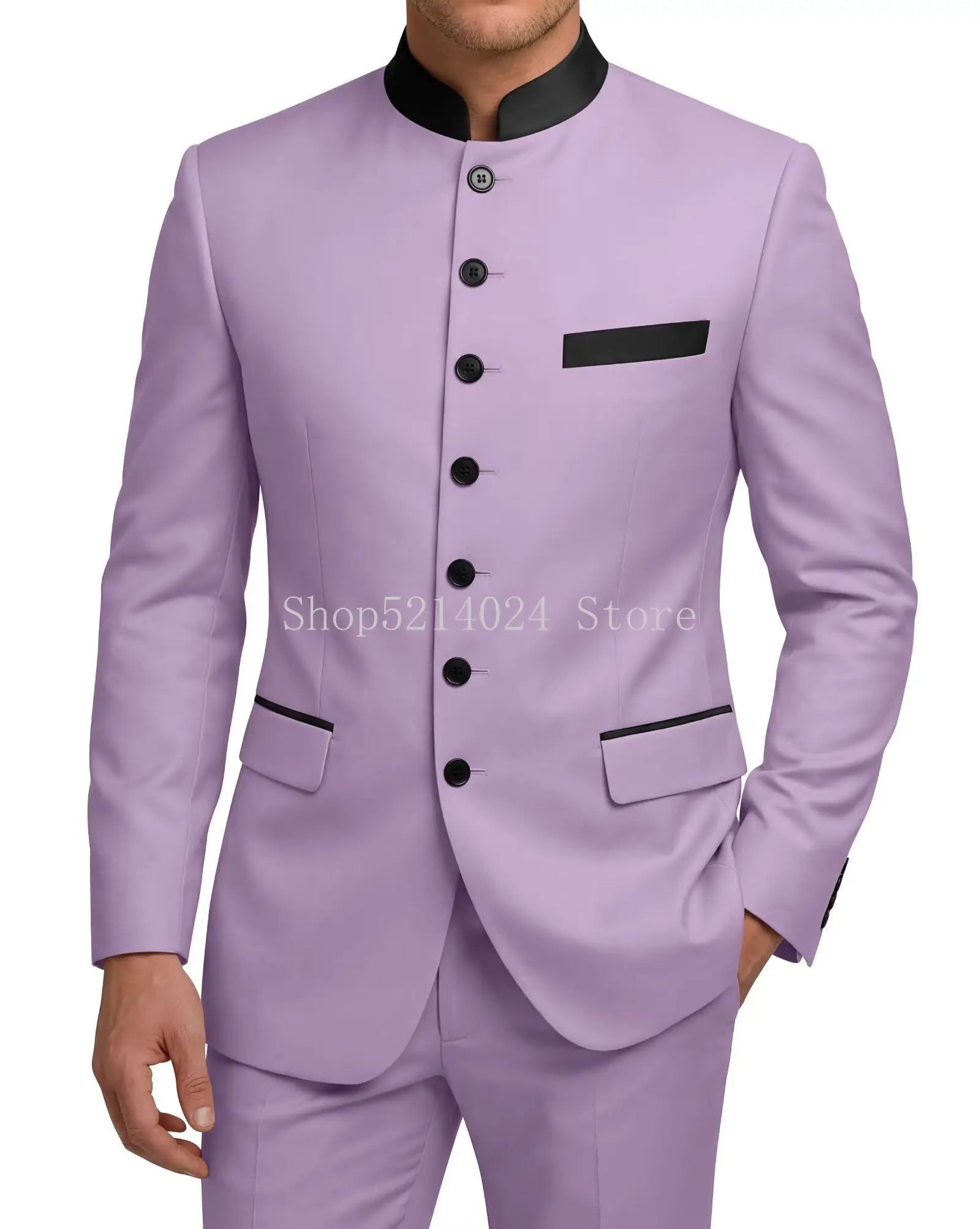 Chinese Tunic Suit Mens 2 Piece Chinese Suits for Men Slim Fit Mandarin Collar Suits for Wedding Prom Party