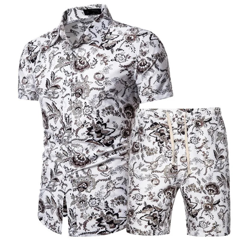 Men's Shirt Sets 3D Luxury Print Fashion Shirts+Shorts Two Piece Sets Hawaii Shirts European Shirts Suits Beach Outfit Male