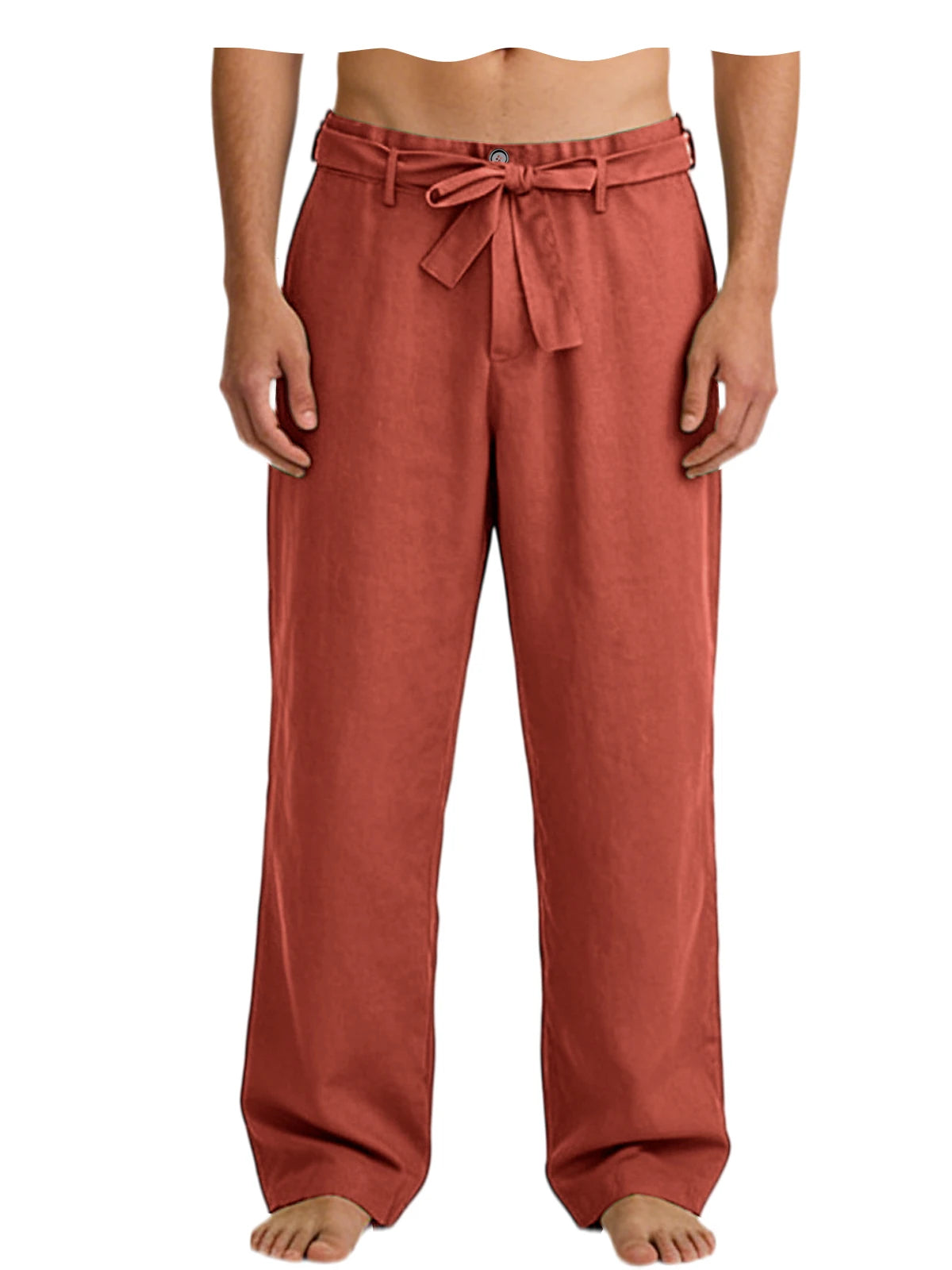 Vintage Men's Tie Waist Linen Blend Pants High Waist Wide Leg Casual Trousers Soft Breathable Lounge Pants for Men