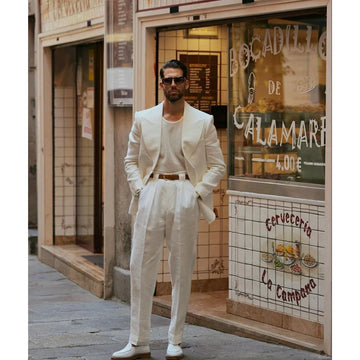 White Linen Men's Suits 2 Pieces Jacket Pants Casual Business Social Party Male Suits Set 2025 Customized