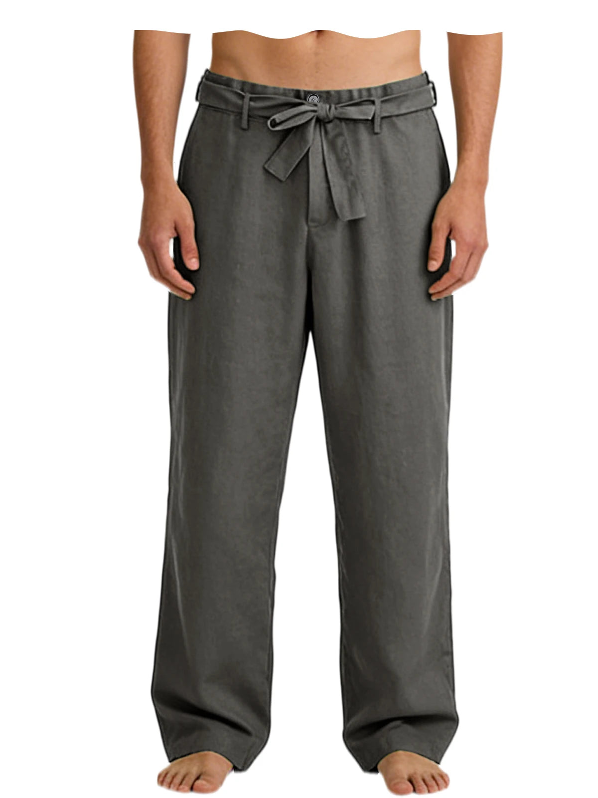 Vintage Men's Tie Waist Linen Blend Pants High Waist Wide Leg Casual Trousers Soft Breathable Lounge Pants for Men