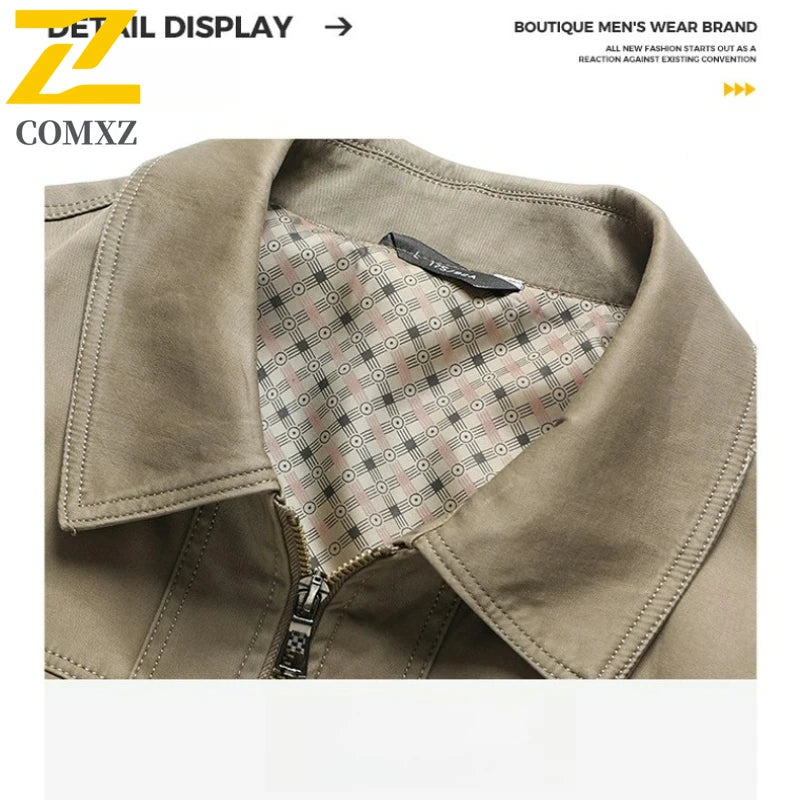 2025 High-end Men's Jacket Fashion Casual Cotton Comfortable Breathable Lapel Windproof Jackets Autumn Business Solid Color Coat