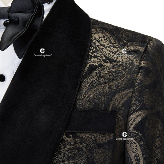 Cenne Des Graoom 2023 New Men's Suit Paisley Tuxedo For Wedding Double Breasted Shawl Velvet Lapel Jacket 2 Pieces With Belt