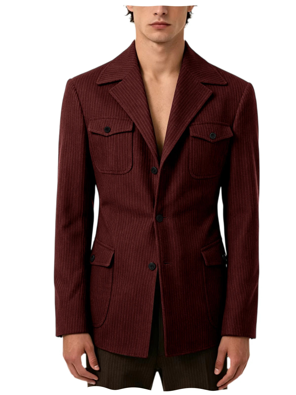 Men's Pinstripe Blazer Slim Fit Notched Lapel Lightweight Breathable Multi Pocket Comfortable Casual Sport Coat For Summer