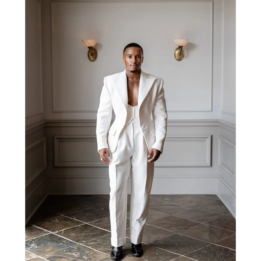 White Suit 2 Pieces Jacket Pants Business Casual Work Commute Social Party Fashion Blazer Set Trousers