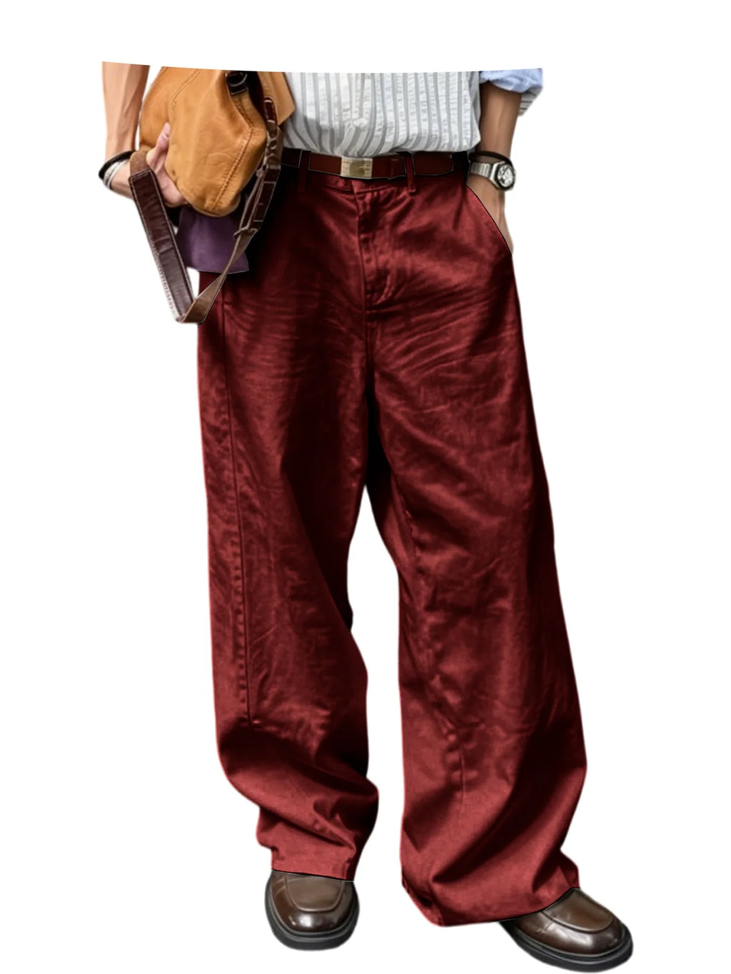 Men's Wide Leg Pants Casual Loose Fit Chino Trousers Vintage Streetwear Baggy Trousers for Daily Wear