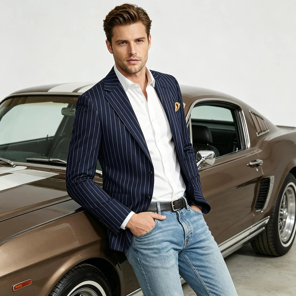 Men's Pinstripe Blazer Jacket Casual Slim Fit  Business Striped Blazer with Pocket Lightweight for Party Wedding Streetwear