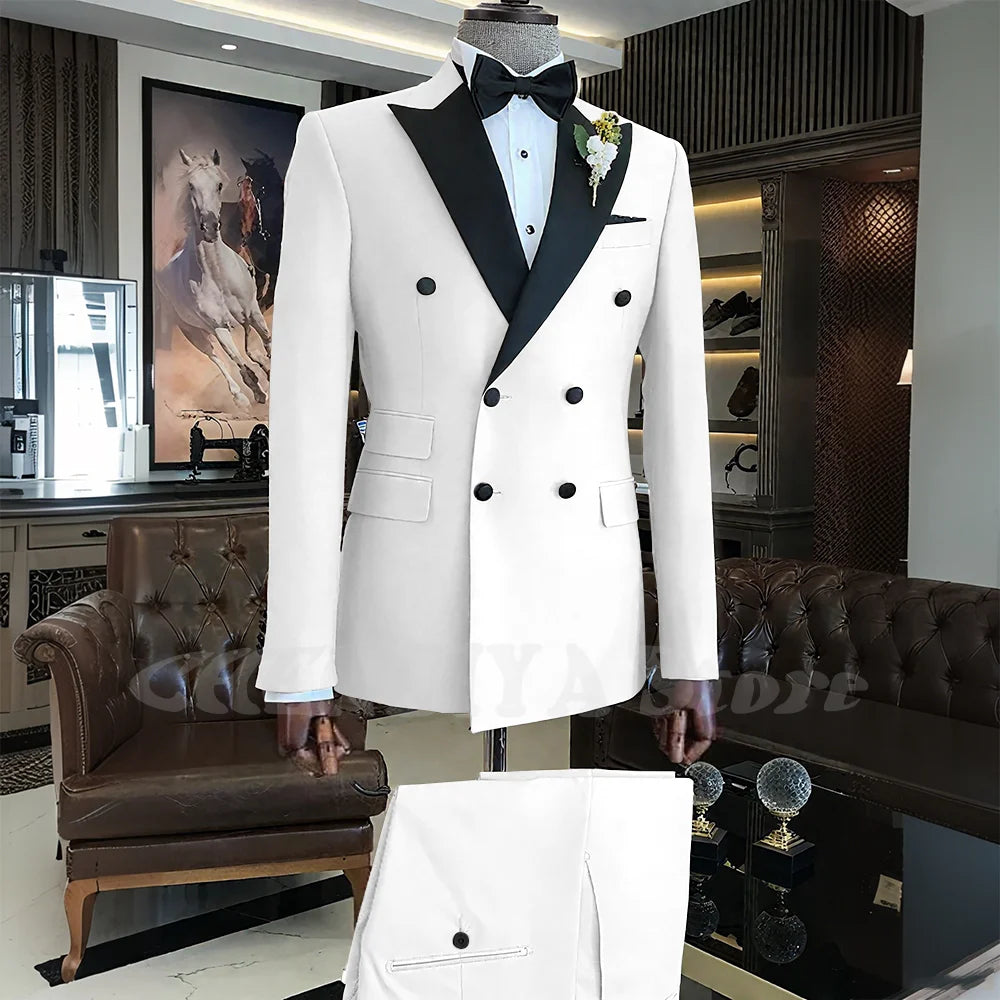 Elegant Men Suits Classic Double Breasted Peak Lapel Male Clothing 2 Piece Fashion Evening Party Business Prom Formal Set