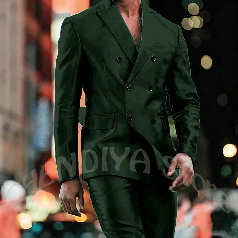 Elegant Satin Men Suit 2 Pieces Peaked Lapel Handsome Tailor-Made Custom Man Fashion Clothes Set Smart Casual Jacket Pants