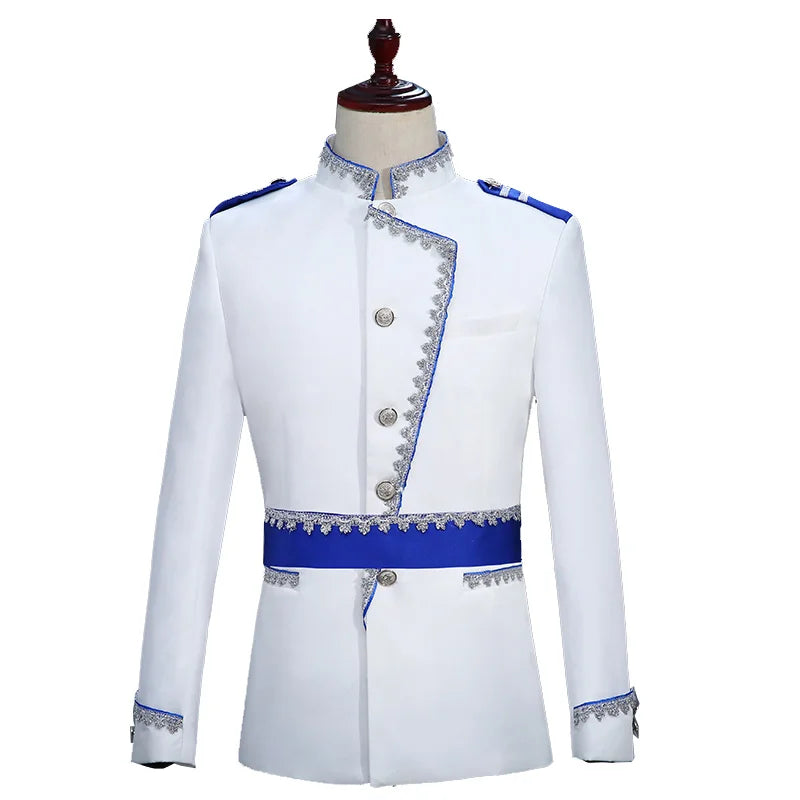 Men Suit Set White Prince Wedding Suit Elegant Uniform Castle Men's Stage Costume Jacket