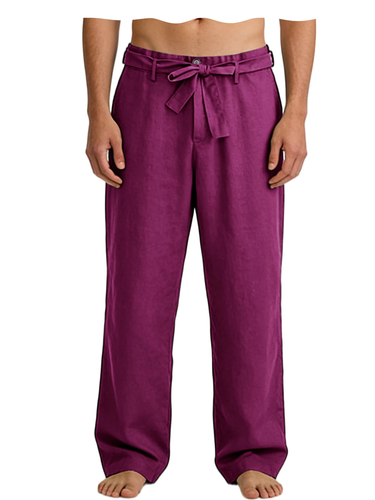 Vintage Men's Tie Waist Linen Blend Pants High Waist Wide Leg Casual Trousers Soft Breathable Lounge Pants for Men