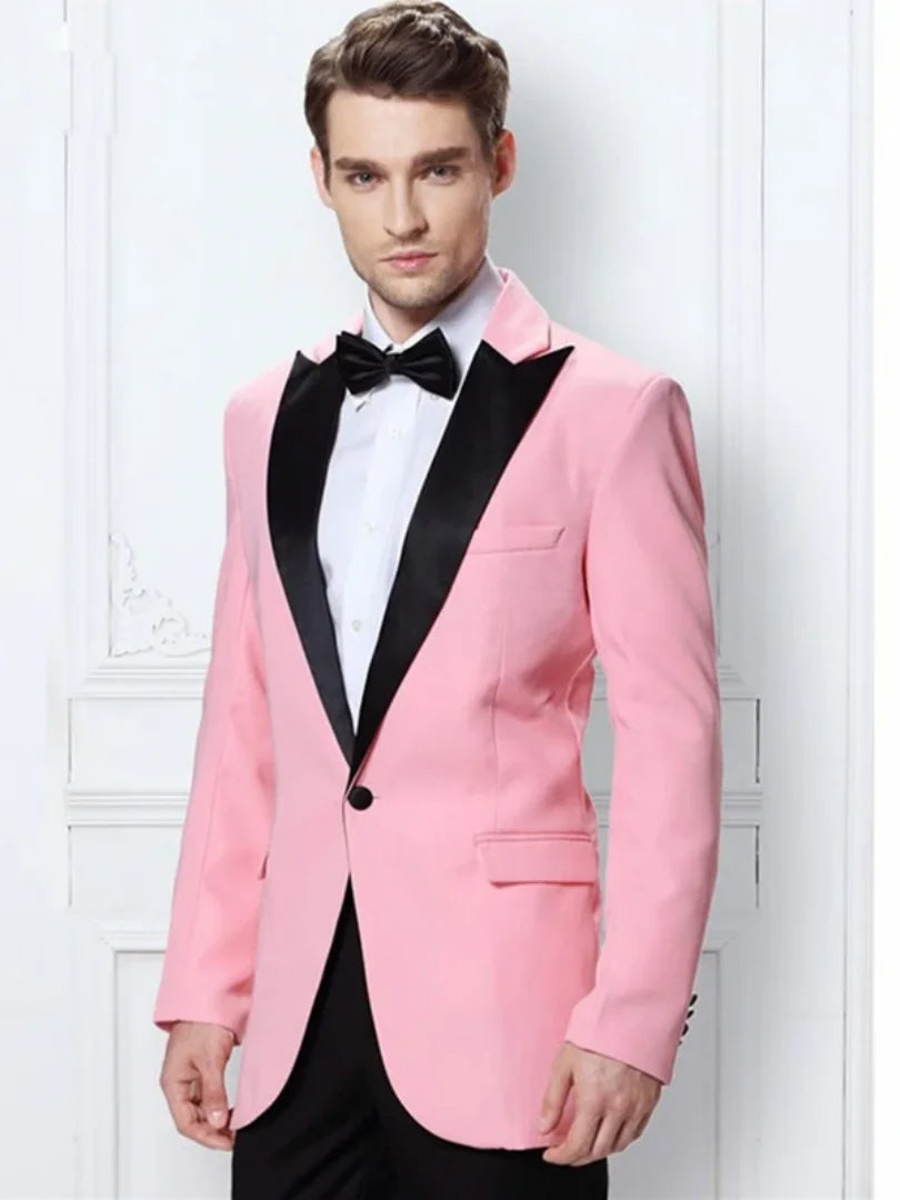 2 Pieces Pink Men's Peak Lapel One Button Blazer Slim Fit Suits Groom Tuxedos Jacket and Trousers Casual Business Men Suits
