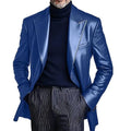 Men's Dress Leather Jacket Burgundy Luxury Slim Fit Notchde Lapel Flap Pocket Retro Soft Sport Coat For Business Casual