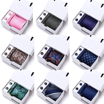 Huissi Luxury Tries for Men 2022 Vintage Imprime Flower Neckes Cufflinks Square Tail Busssiness Party Box Box Boîte à cadeaux