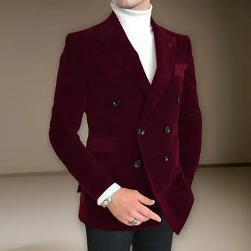 Italian Style Men Suit Jacket Slim Fit 1 Piece Peak Lapel Velvet Smoking Male Fashion Blazer Double Breasted Wedding Suit 2025