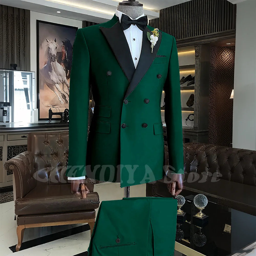 Elegant Men Suits Classic Double Breasted Peak Lapel Male Clothing 2 Piece Fashion Evening Party Business Prom Formal Set