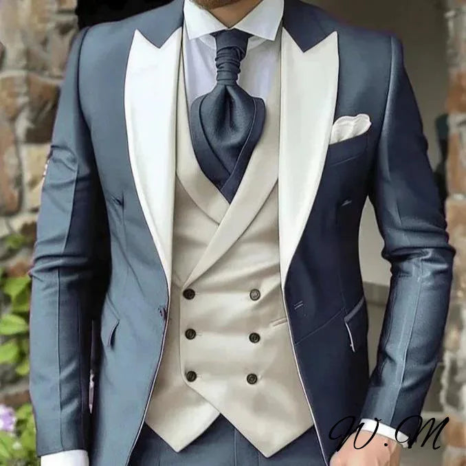 Men's 3-Piece Slim Fit Suit Set Tuxedo One-Button Blazer Vest Elastic Waist Pants Party Outfit Wedding Dress Men Prom Suit