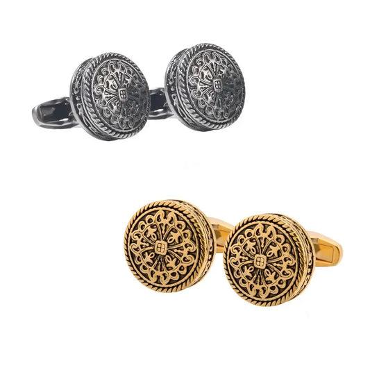 Carved Antique Gold Silver-color Greek Royal Pattern Cufflinks Banquet Suit Shirt French Cuff Links High-end Men's Jewelry Gifts