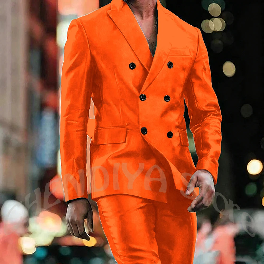 Elegant Satin Men Suit 2 Pieces Peaked Lapel Handsome Tailor-Made Custom Man Fashion Clothes Set Smart Casual Jacket Pants