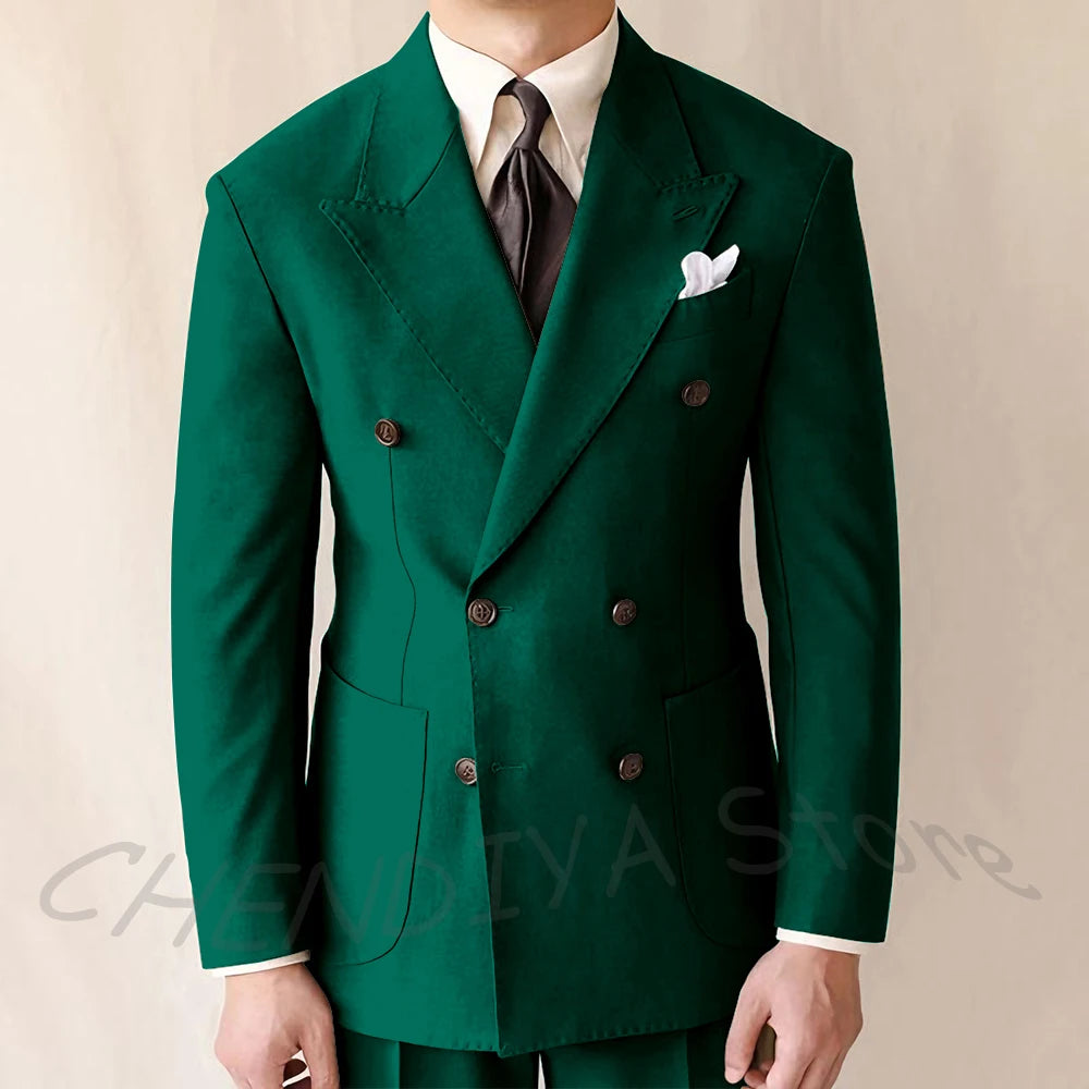 British Style Men Suits Casual Business Double Breasted Suit Jacket Wedding Groom Business Social Banquet Tuxedo Costume