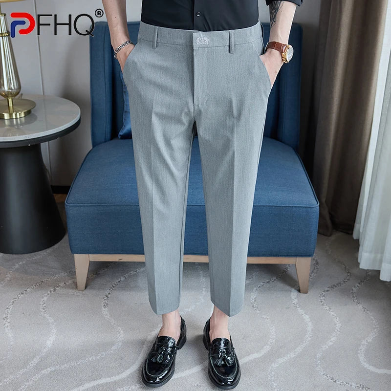 PFHQ Straight Leg Trousers Elastic Waistband Casual Pants 2024 Solid Color Autumn Korea Fashion Business Loose 21Z7519