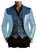 Men's Blazer Luxury Crocodile Embossed Leather Patchwork Denim Suit Jacket Notched Lapel Western Cowboy Party Casual Streetwear