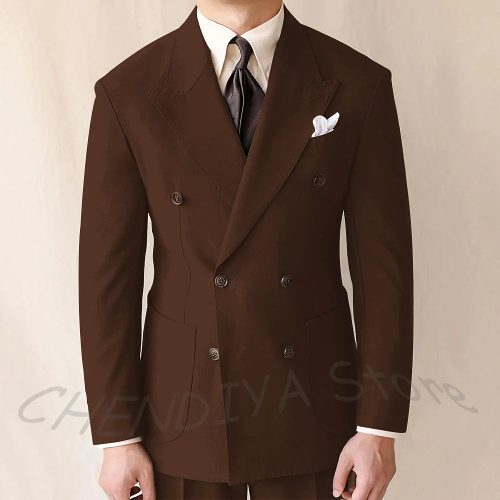 British Style Men Suits Casual Business Double Breasted Suit Jacket Wedding Groom Business Social Banquet Tuxedo Costume