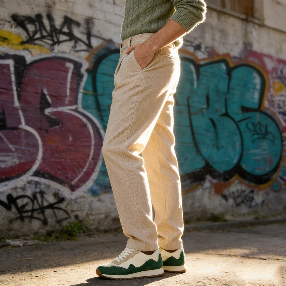 Men's Corduroy Pants High Waist Straight Classic Fit Wrinkle-Resistant Trousers For Business Casual Daily Wear Streetwear