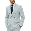 Men's Linen Suit Set  Double Breasted Slim Fit Peak Lapel Formal Blazer Pants Breathable Business Wedding Groom Tuxedo