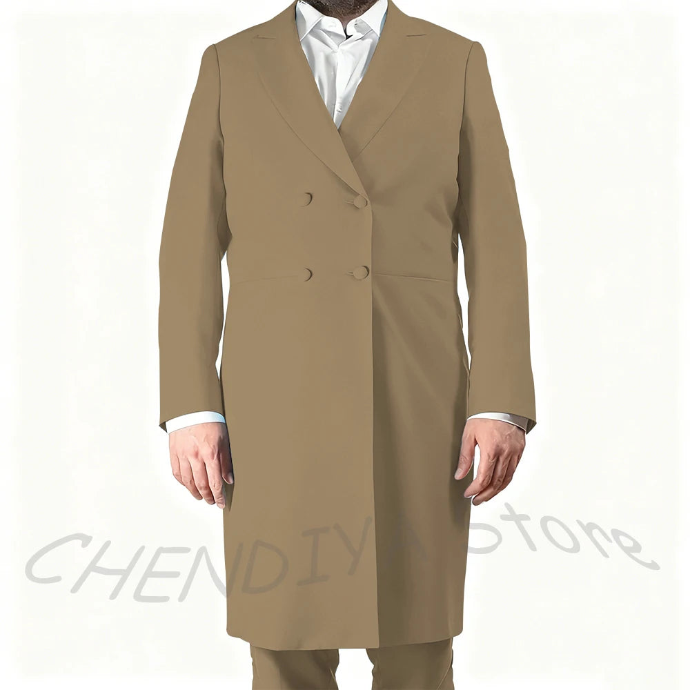 New Arrival Men's Suits Formal Two Piece Long Blazer Classic Double Breasted Daily Office Casual Male Costume Homme Jacket Pants