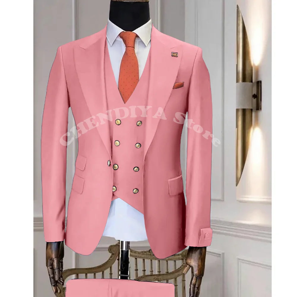 Navy Blue Business Suits Men Wedding Groom Tuxedo Single Breasted Notch Lapel Prom Party Slim Fit 3 Piece High Quality Outfit
