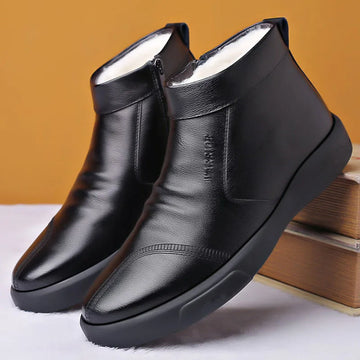 Men Plush Snow Boots Winter Business Formal Dress Cotton Shoes Casual Thickened Leather Waterproof Leather Boot Botas Hombre