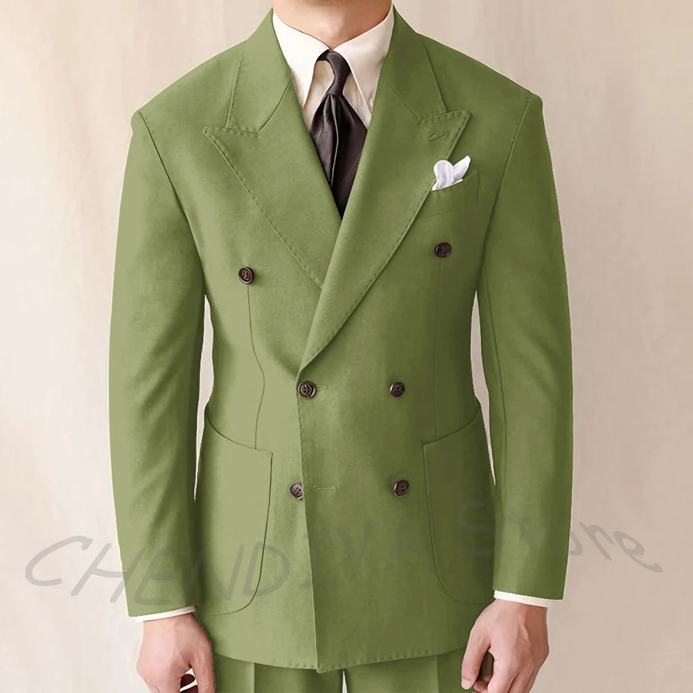 British Style Men Suits Casual Business Double Breasted Suit Jacket Wedding Groom Business Social Banquet Tuxedo Costume