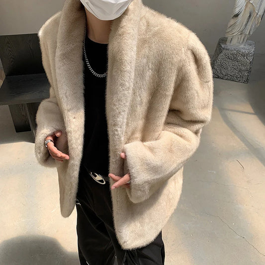 PFHQ Men's Fur Jackets Loose Simple Male Cotton Coat Stylish Vintage Men Clothing 2024 Winter New Fashion Tide Warm 9C3608