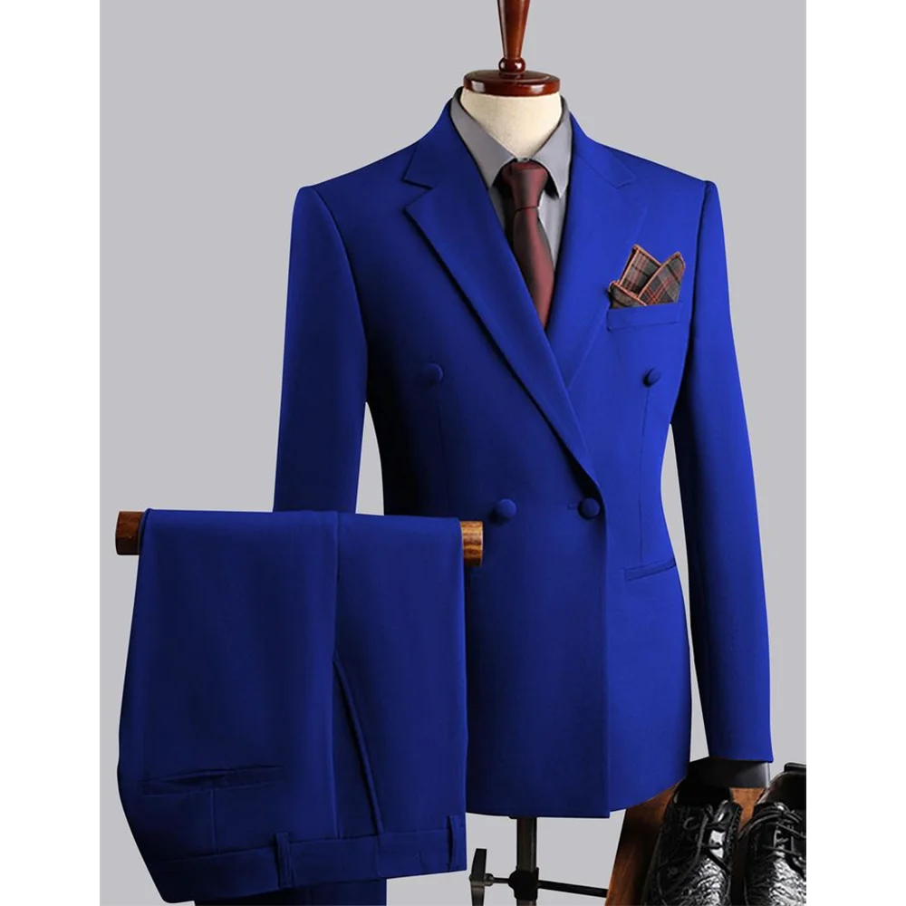 Customized Formal Suit For Men Elegant Double Breasted Notch Lapel Smart Casual Business Office Wedding Groom Tuxedo Man Set