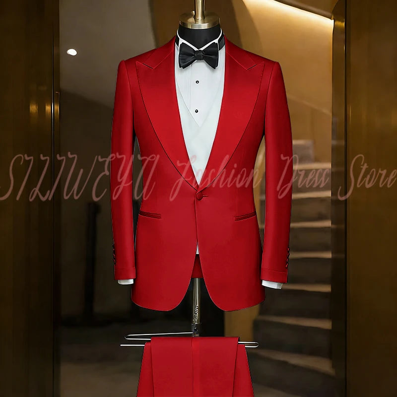 Elegant Black Men's Suit Single Breasted Peak Lapel Wedding Groom Tuxedo Dinner Party Dress Business Casual Male Clothing