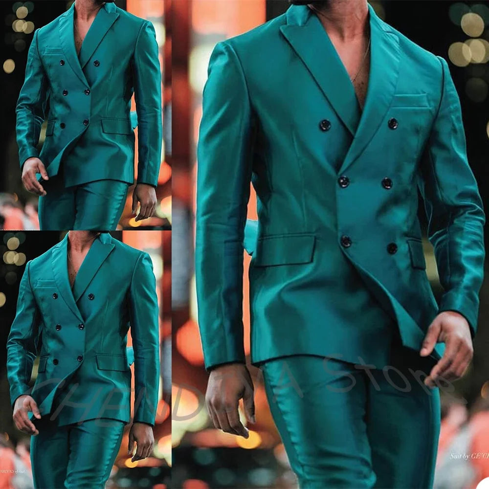 Elegant Satin Men Suit 2 Pieces Peaked Lapel Handsome Tailor-Made Custom Man Fashion Clothes Set Smart Casual Jacket Pants