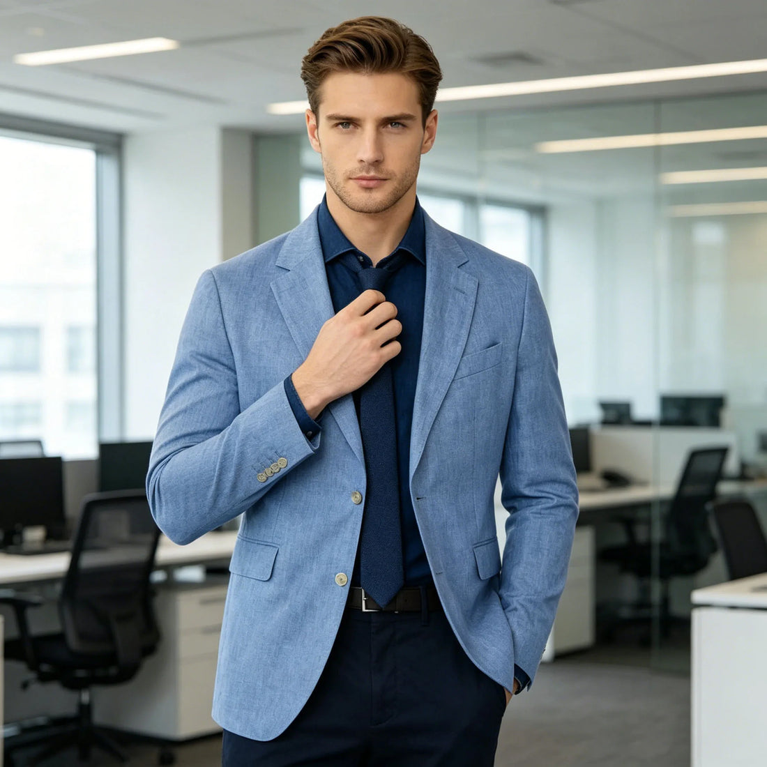 Men‘s Linen Suit Jacket Solid Color Slim Fit Notch Lapel Flap Pocket Two Buttons Lightweight Breathable Blazer Summer Wedding  ﻿