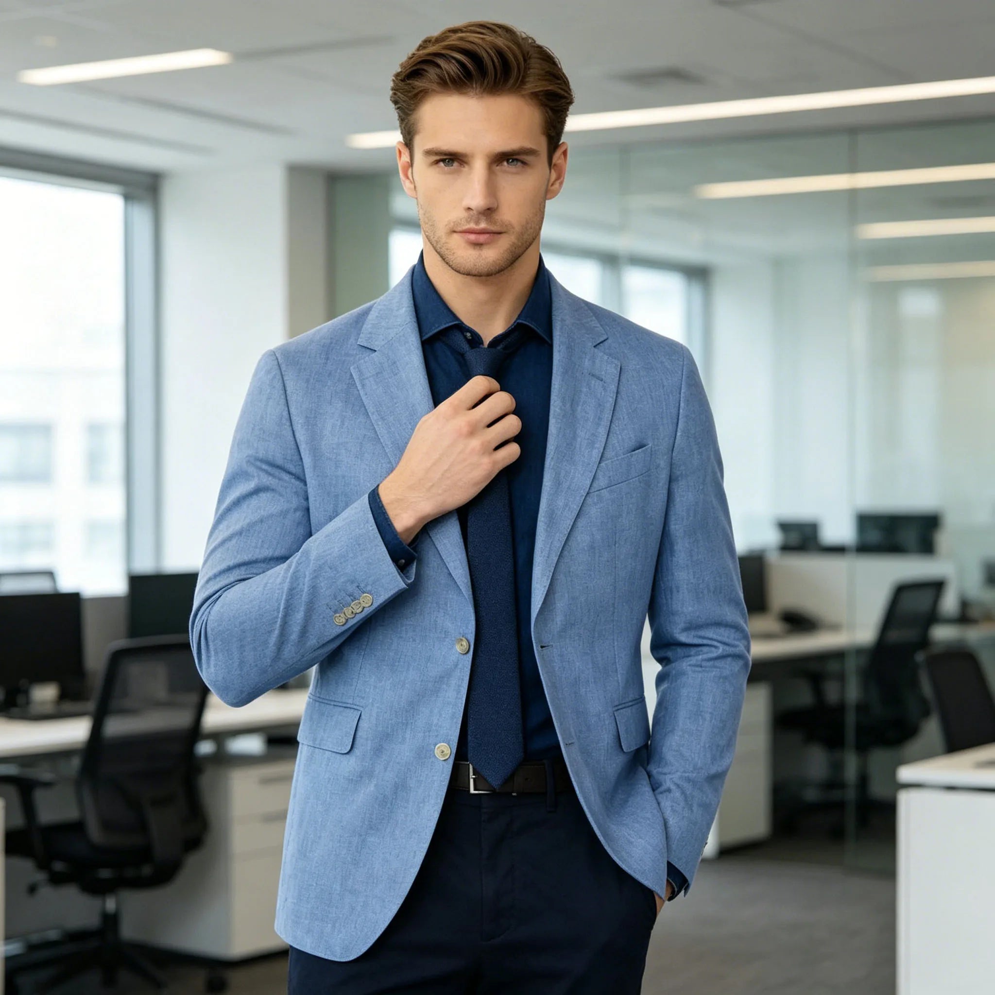 Men‘s Linen Suit Jacket Solid Color Slim Fit Notch Lapel Flap Pocket Two Buttons Lightweight Breathable Blazer Summer Wedding  ﻿