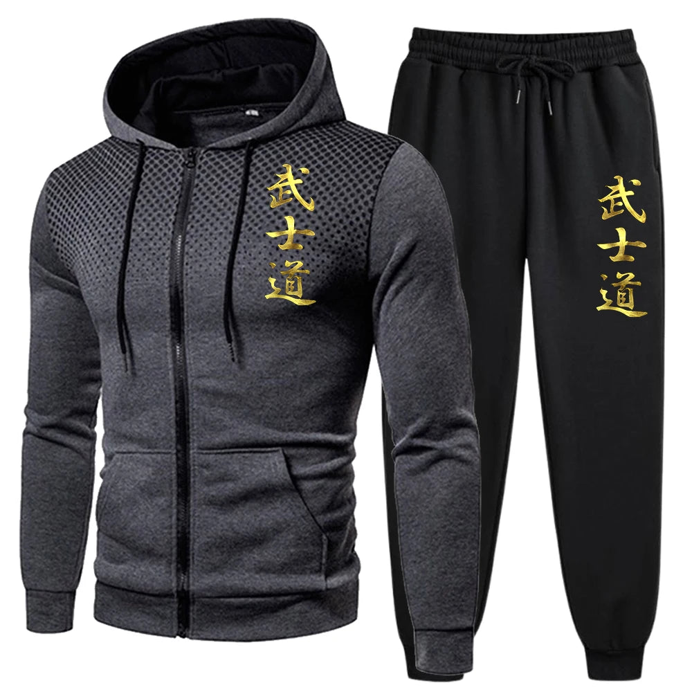 Bushido Printed Men's Zipper Jacket Outfits Fall&winter Casual Sporty Jogger Suit Male Outdoor Exercise Riding Hoodie Tracksuits