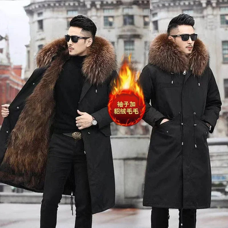 Thick Warm Coat New Style Pie Overcomes Men’s Fur Mid-length Thick Warm Jacket Mink Fur Coat Fur One Detachable Coat