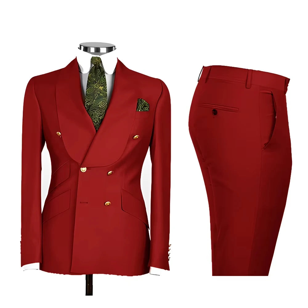 Men's Double Breasted Tuxedo Suit Shawl Lapel Slim Fit 2 Piece Blazer & Pants Formal Business Luxury Suits Casual Wedding Groom