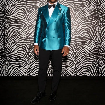 Double Breasted Satin Men's Suit 2 Pieces Social Party Luxury Tuxedo Banquet Custom Boutique Male Clothing
