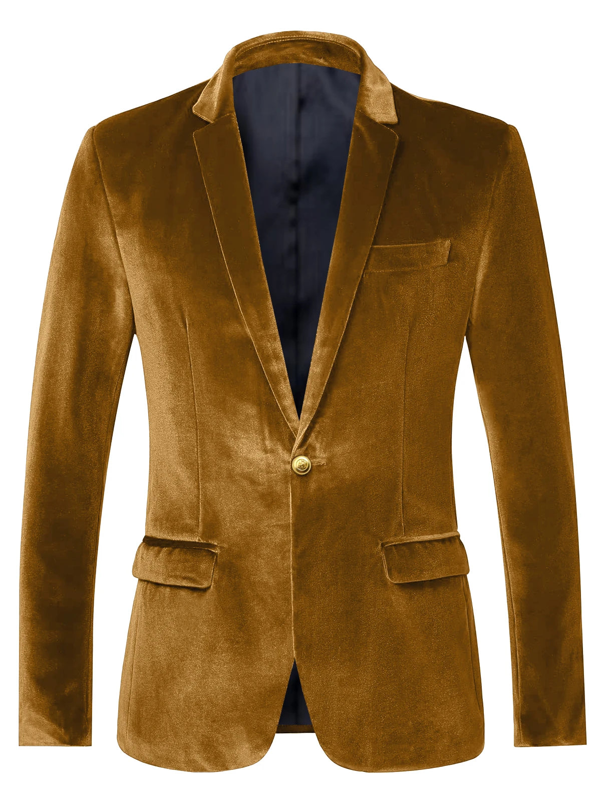 Men's Velvet Blazer Notch Lapel Slim Fit Suit Jacket With Gold One Button Suit Coat For Wedding Party Prom