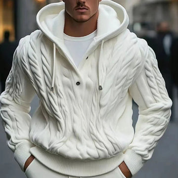 Winter Striped Pullover Hoodie Men's Sweater Jacket Sports Hoodie Vintage Casual Warm Wool Sweater Top Knitted Jackets Men White