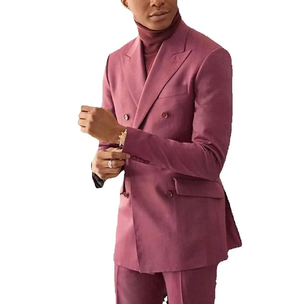 Fashion Pink Peaked Lapel Men Suit Regular Fitted Solid Color High Quality Male Outfit Jacket Pants Formal Dinner Prom Man Set