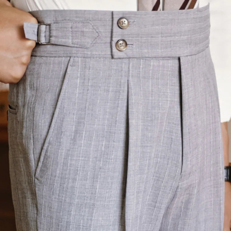 Pantaloni a strisce ad alta vita casual italiani uomini a strisce versatili pantaloni formali affari per uomo i pantaloni sociali italiani