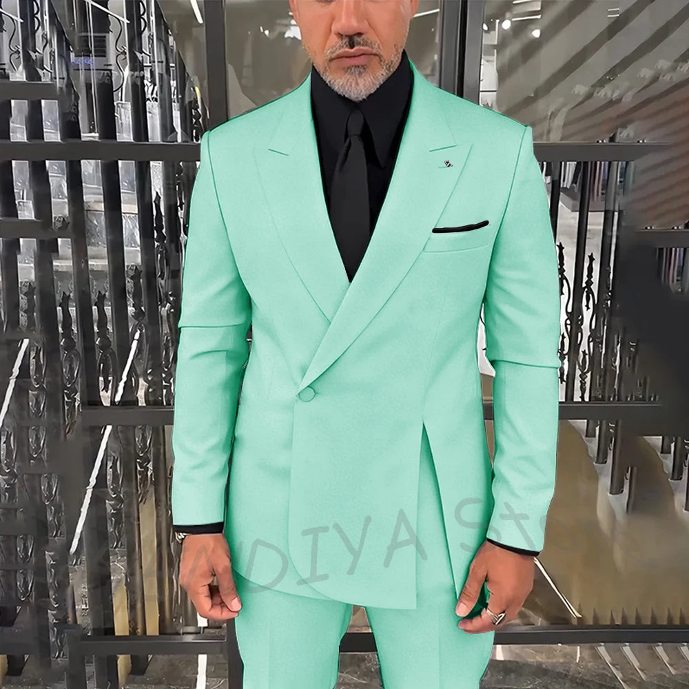 Classic Black Men Suits Single Button Double Split Formal Blazer Business Casual Party Prom Wedding Set 2 Piece Jacket Pants