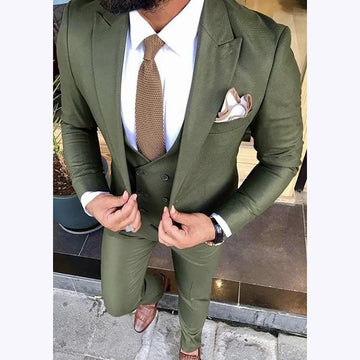 Slim Fit Men's Suits Set 3 Piece Single Breasted Peak Lapel Suit Daily Home Office High Street Fashion Casual Blazer Pants Vest